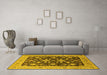 Machine Washable Oriental Yellow Traditional Rug in a Living Room, wshurb608yw