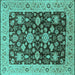 Square Machine Washable Oriental Turquoise Traditional Area Rugs, wshurb608turq