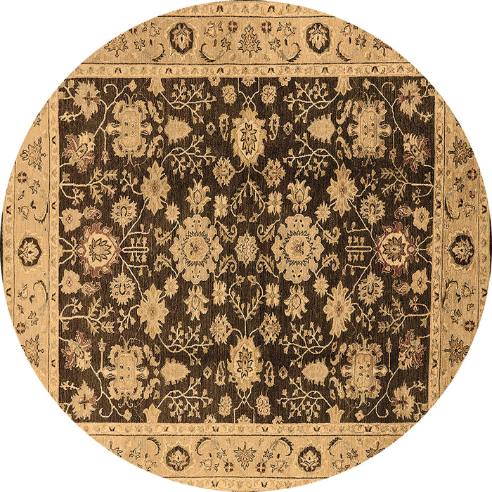 Round Machine Washable Oriental Brown Traditional Rug, wshurb608brn
