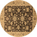 Round Machine Washable Oriental Brown Traditional Rug, wshurb608brn