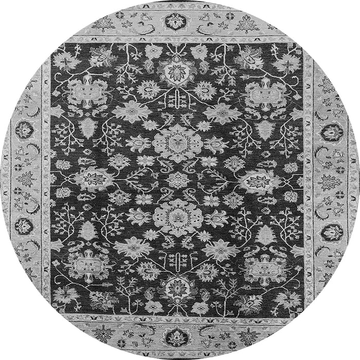 Round Machine Washable Oriental Gray Traditional Rug, wshurb608gry