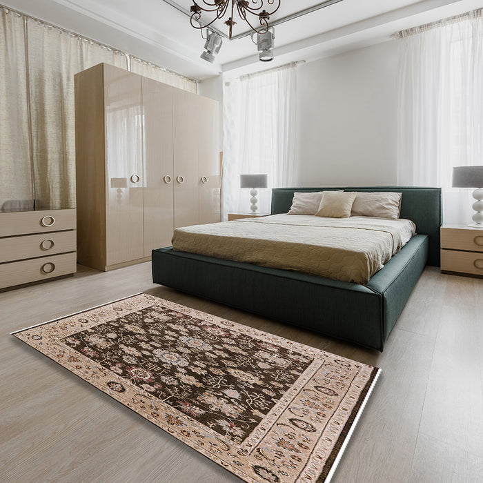 Machine Washable Industrial Modern Sepia Brown Rug in a Bedroom, wshurb608