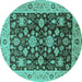 Round Machine Washable Oriental Turquoise Traditional Area Rugs, wshurb608turq