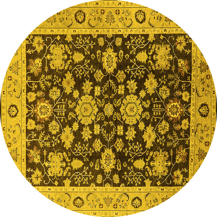 Round Machine Washable Oriental Yellow Traditional Rug, wshurb608yw