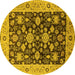 Round Machine Washable Oriental Yellow Traditional Rug, wshurb608yw