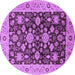 Round Machine Washable Oriental Purple Traditional Area Rugs, wshurb608pur