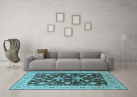 Machine Washable Oriental Light Blue Traditional Rug, wshurb608lblu