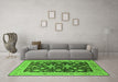 Machine Washable Oriental Green Traditional Area Rugs in a Living Room,, wshurb608grn