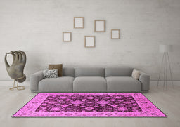 Machine Washable Oriental Pink Traditional Rug in a Living Room, wshurb608pnk