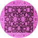 Round Machine Washable Oriental Pink Traditional Rug, wshurb608pnk