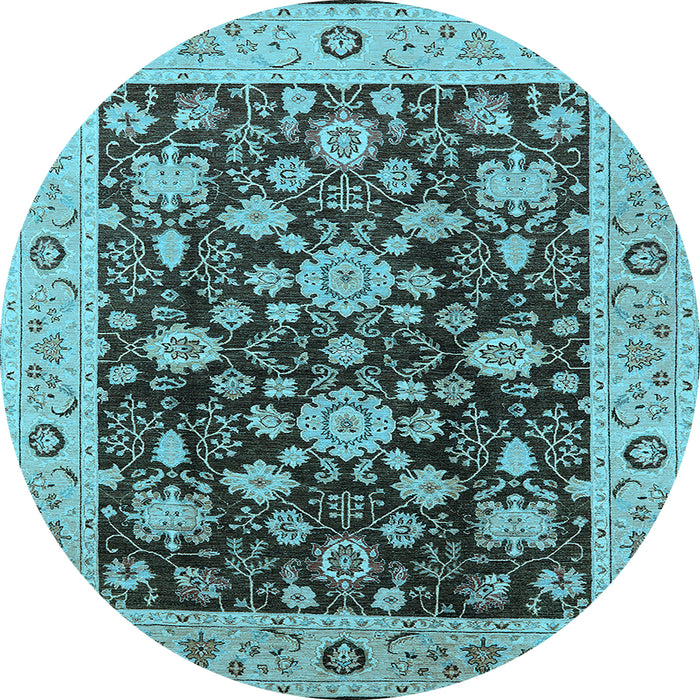 Round Oriental Light Blue Traditional Rug, urb608lblu