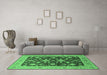 Machine Washable Oriental Emerald Green Traditional Area Rugs in a Living Room,, wshurb608emgrn