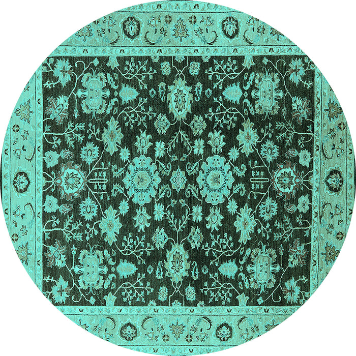 Round Oriental Turquoise Traditional Rug, urb608turq