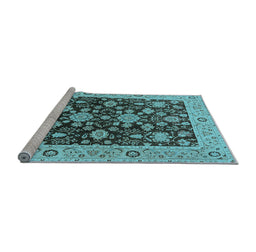 Sideview of Machine Washable Oriental Light Blue Traditional Rug, wshurb608lblu