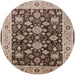 Round Mid-Century Modern Reddish Brown Oriental Rug, urb608