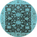 Round Machine Washable Oriental Light Blue Traditional Rug, wshurb608lblu