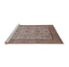 Sideview of Machine Washable Industrial Modern Khaki Rose Pink Rug, wshurb609