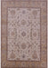 Mid-Century Modern Khaki Rose Pink Oriental Rug, urb609