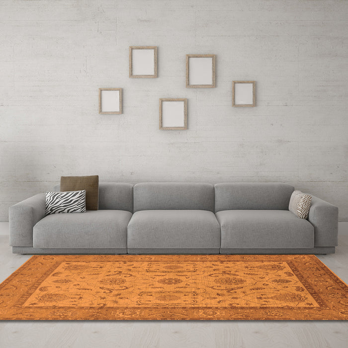 Machine Washable Oriental Orange Traditional Area Rugs in a Living Room, wshurb609org