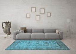 Machine Washable Oriental Light Blue Traditional Rug in a Living Room, wshurb609lblu