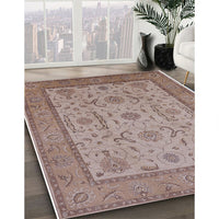 Mid-Century Modern Khaki Rose Pink Oriental Rug, urb609