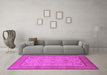 Machine Washable Oriental Pink Traditional Rug in a Living Room, wshurb609pnk