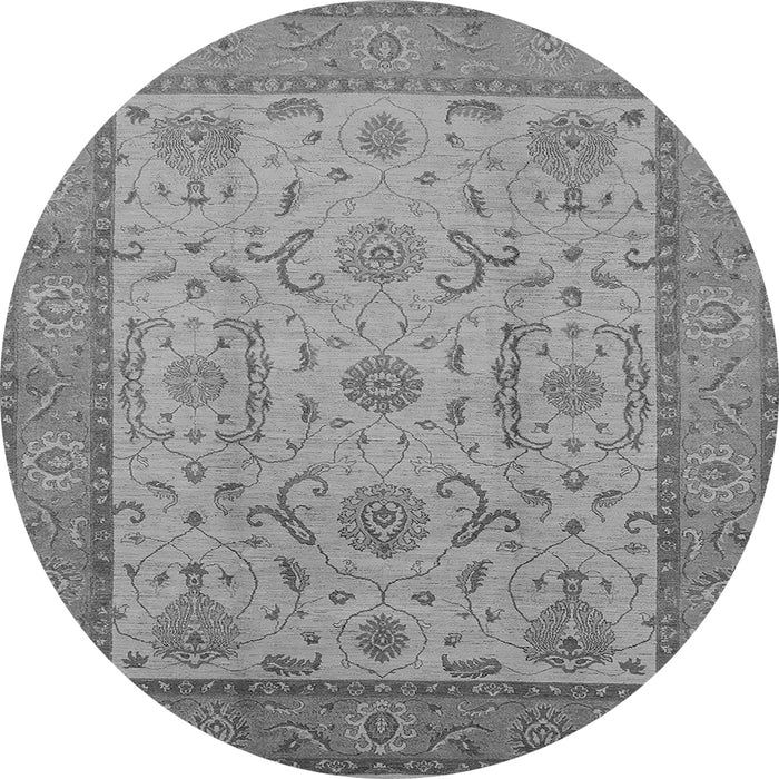 Round Machine Washable Oriental Gray Traditional Rug, wshurb609gry