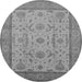 Round Machine Washable Oriental Gray Traditional Rug, wshurb609gry