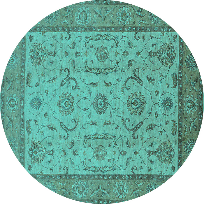 Round Oriental Turquoise Traditional Rug, urb609turq
