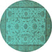 Round Oriental Turquoise Traditional Rug, urb609turq