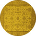 Round Oriental Yellow Traditional Rug, urb609yw