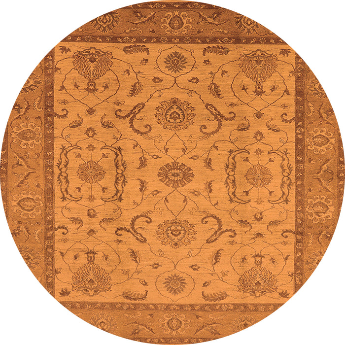 Round Machine Washable Oriental Orange Traditional Area Rugs, wshurb609org