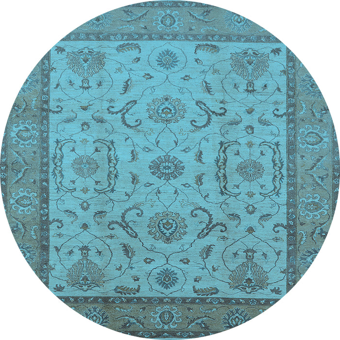 Round Machine Washable Oriental Light Blue Traditional Rug, wshurb609lblu