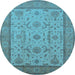 Round Machine Washable Oriental Light Blue Traditional Rug, wshurb609lblu