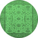 Round Machine Washable Oriental Emerald Green Traditional Area Rugs, wshurb609emgrn