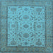 Square Machine Washable Oriental Light Blue Traditional Rug, wshurb609lblu