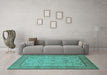 Machine Washable Oriental Turquoise Traditional Area Rugs in a Living Room,, wshurb609turq