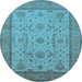 Round Oriental Light Blue Traditional Rug, urb609lblu