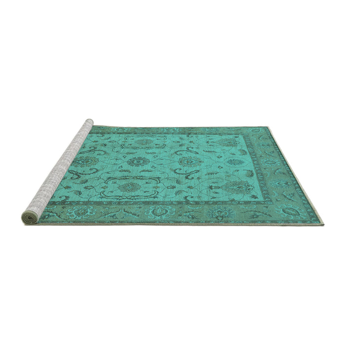 Sideview of Machine Washable Oriental Turquoise Traditional Area Rugs, wshurb609turq