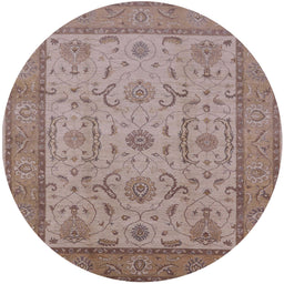 Round Mid-Century Modern Khaki Rose Pink Oriental Rug, urb609