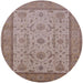 Round Mid-Century Modern Khaki Rose Pink Oriental Rug, urb609