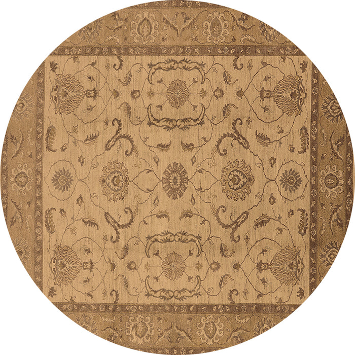 Round Machine Washable Oriental Brown Traditional Rug, wshurb609brn