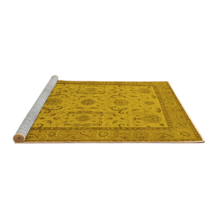 Sideview of Machine Washable Oriental Yellow Traditional Rug, wshurb609yw