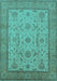 Machine Washable Oriental Turquoise Traditional Area Rugs, wshurb609turq
