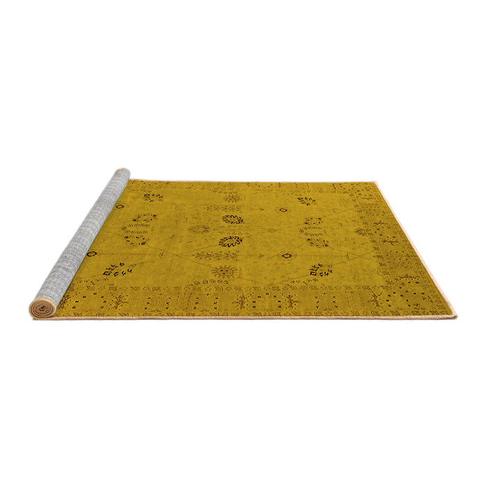 Sideview of Machine Washable Oriental Yellow Traditional Rug, wshurb610yw