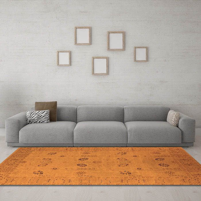 Machine Washable Oriental Orange Traditional Area Rugs in a Living Room, wshurb610org