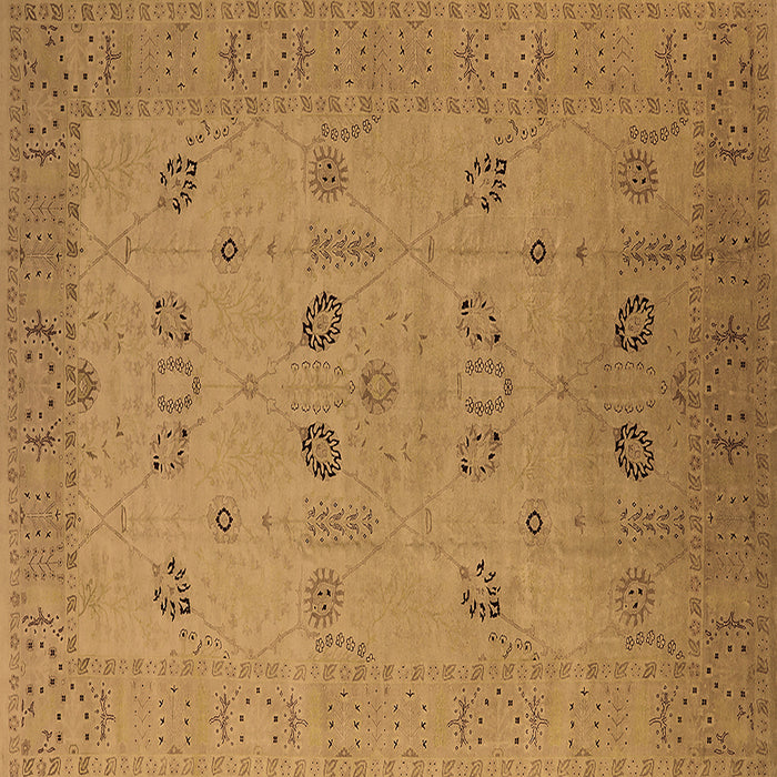 Square Machine Washable Oriental Brown Traditional Rug, wshurb610brn