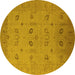 Round Machine Washable Oriental Yellow Traditional Rug, wshurb610yw