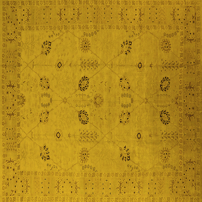 Square Machine Washable Oriental Yellow Traditional Rug, wshurb610yw