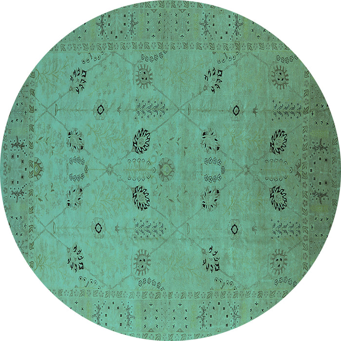 Round Oriental Turquoise Traditional Rug, urb610turq